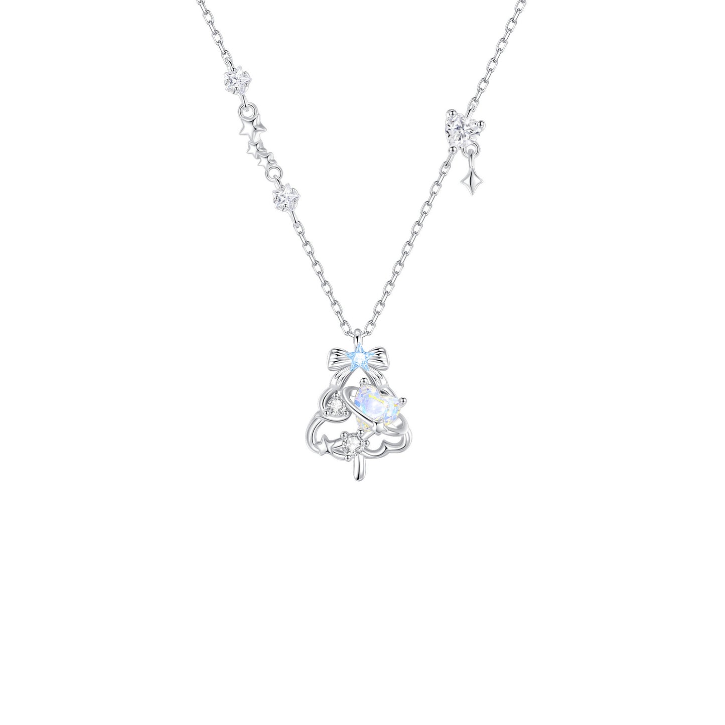 Sier Dreamy Snowflake Bow Bell Female Niche Necklaces