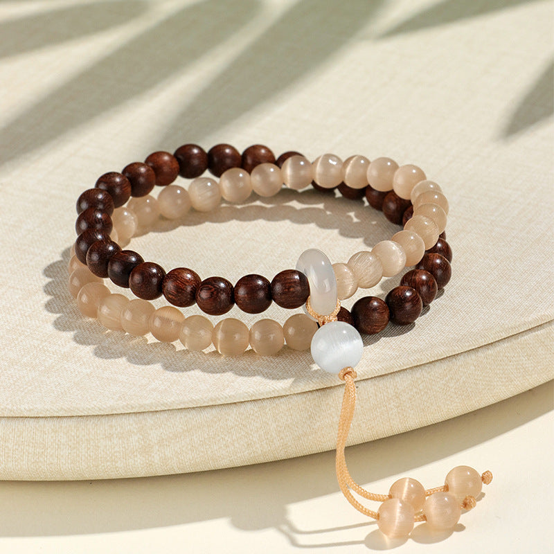 Chinese Style Agate Gold Sandalwood Beaded Double Bracelets