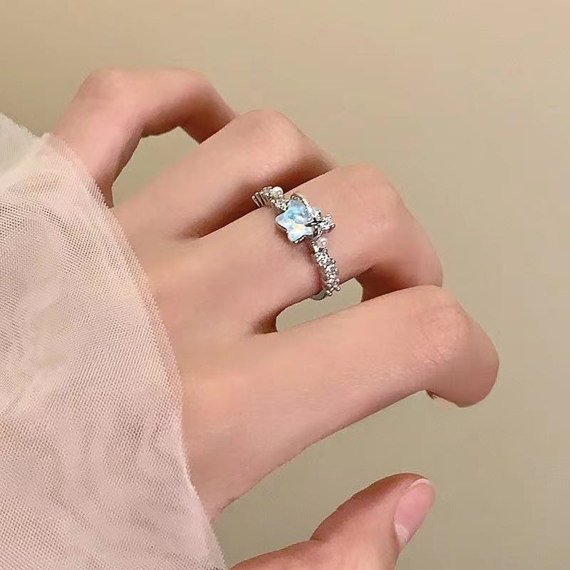 Glacier Blue Star Moon Design High Sense Index Finger Rings