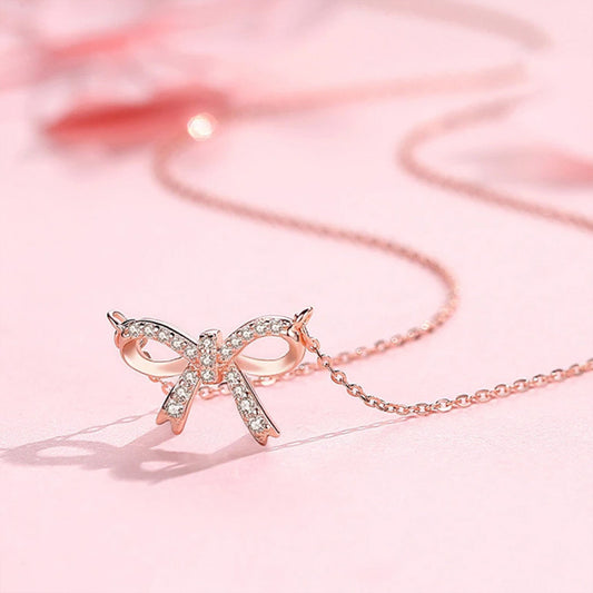 Sier Bow Temperament Style Sweet Fresh Necklaces