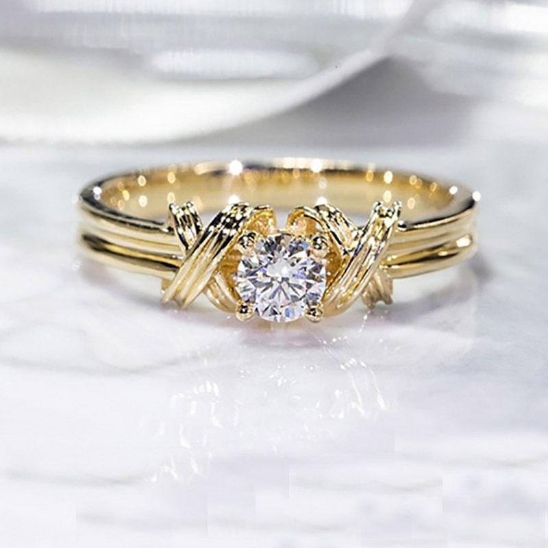 Women's Simple Cold Style Crystal Zircon Interwoven Ring