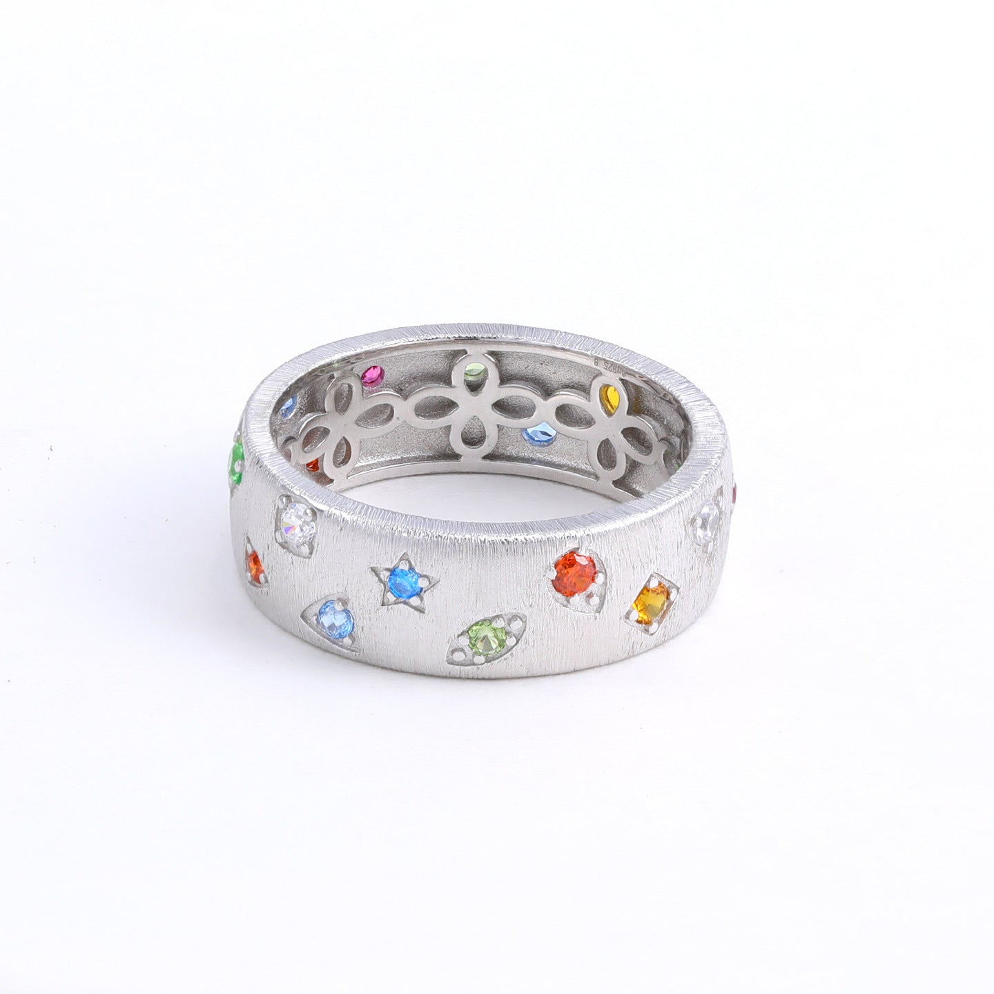 Women's Geometric Color Zircon Brushed Sterling Sier Rings