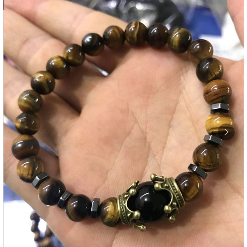 Men's Fashion Luxury Alloy Crown Tigereye Beads Bracelets