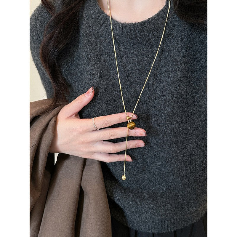 Women's Tiger Eye Chinese Style Twin Niche Graceful Clavicle Necklaces