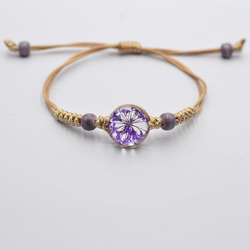 Sweet Hand-woven Pull Dried Flower Glass Bracelets