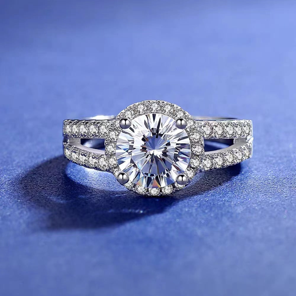 Row Diamond Pattern Graceful Closed White Ring