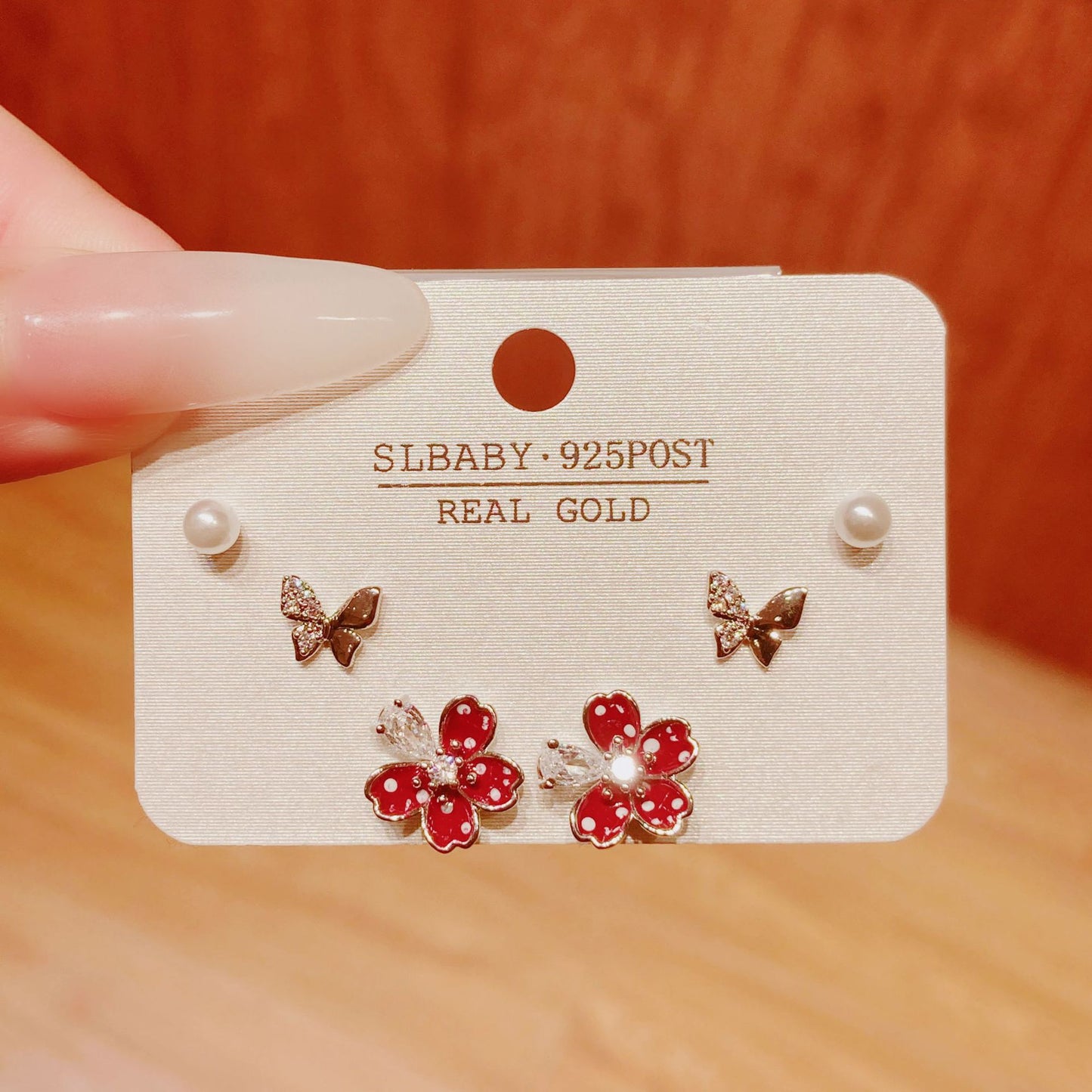 Horse Angola Red Female Cherry Camellia Stud Earrings
