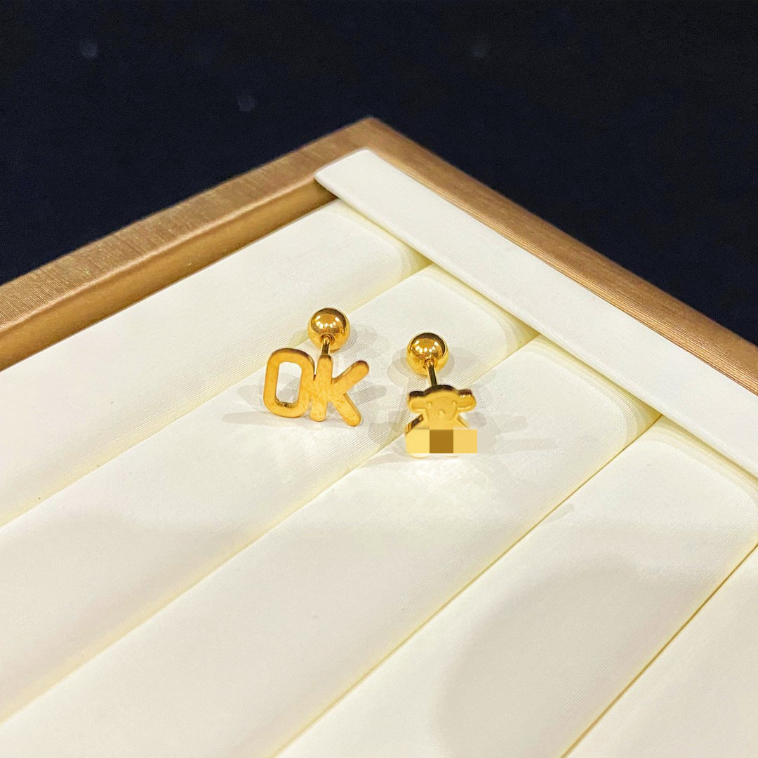 Series Titanium Steel Gold-plated Screw Thin Earrings
