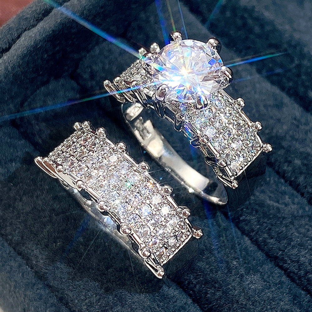 Women's Shining Double Layer High-grade Zircon White Gold Plated Luxury Wedding Ring