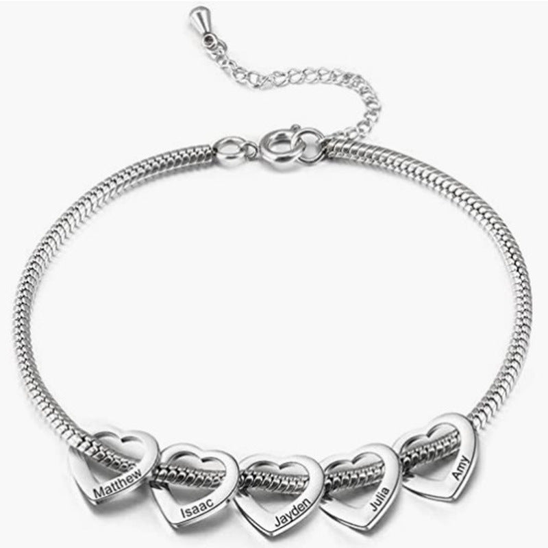 Women's Stainless Steel Heart Shaped Love Name Bracelets