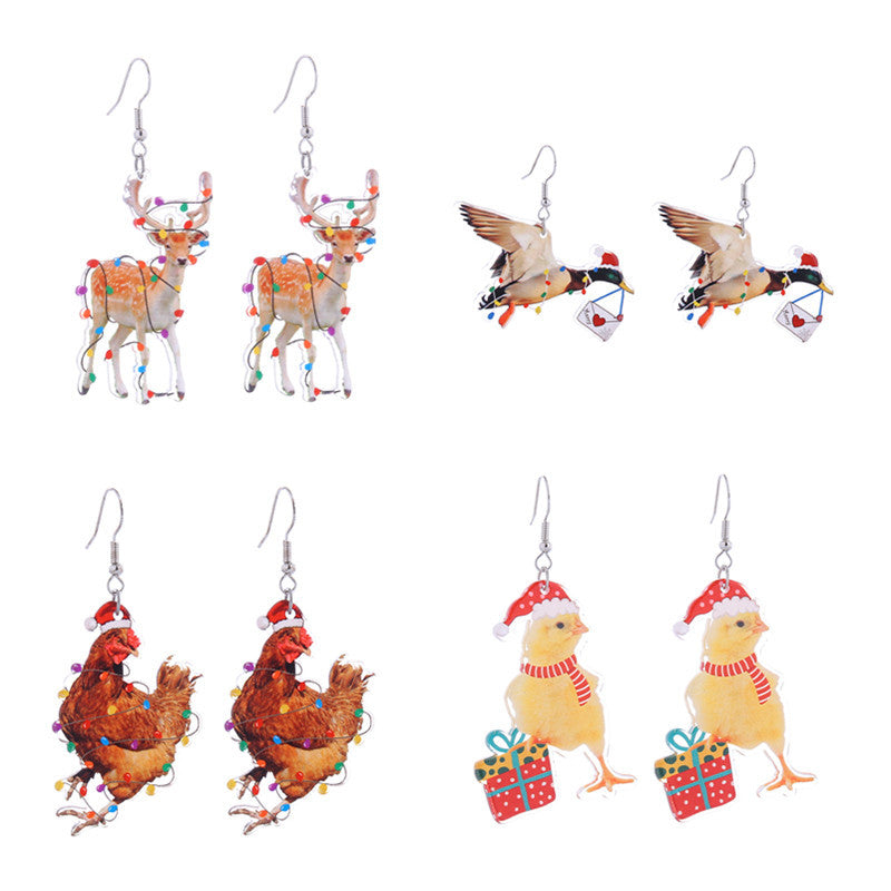 Christmas Series Creative Acrylic Personality Animal Cute Elk Earrings