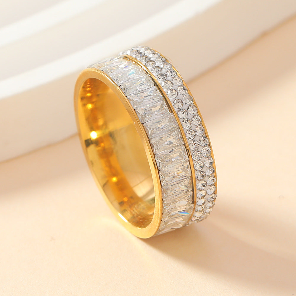 Women's Steel Light Luxury High-grade Rectangular Zircon Rings