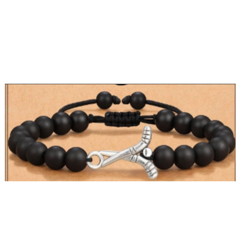 Men's Black Silk Frosted Woven Football Fashion Tigereye Bracelets