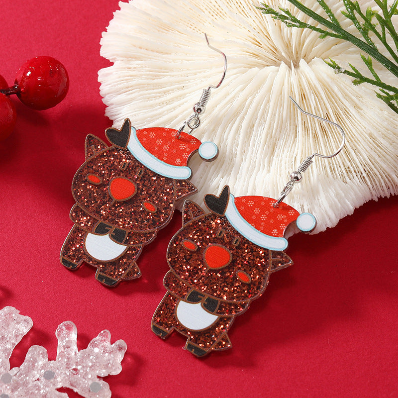 Christmas Fashion Hat Elk Dinosaur Acrylic Earrings