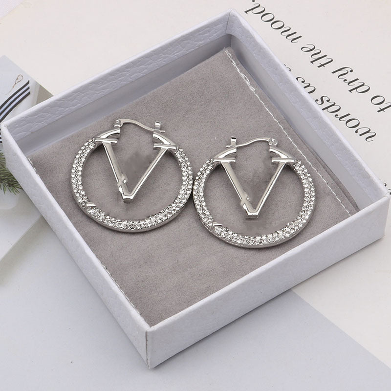 Fashion Simple Letters Hollow Jeweled Ear Earrings