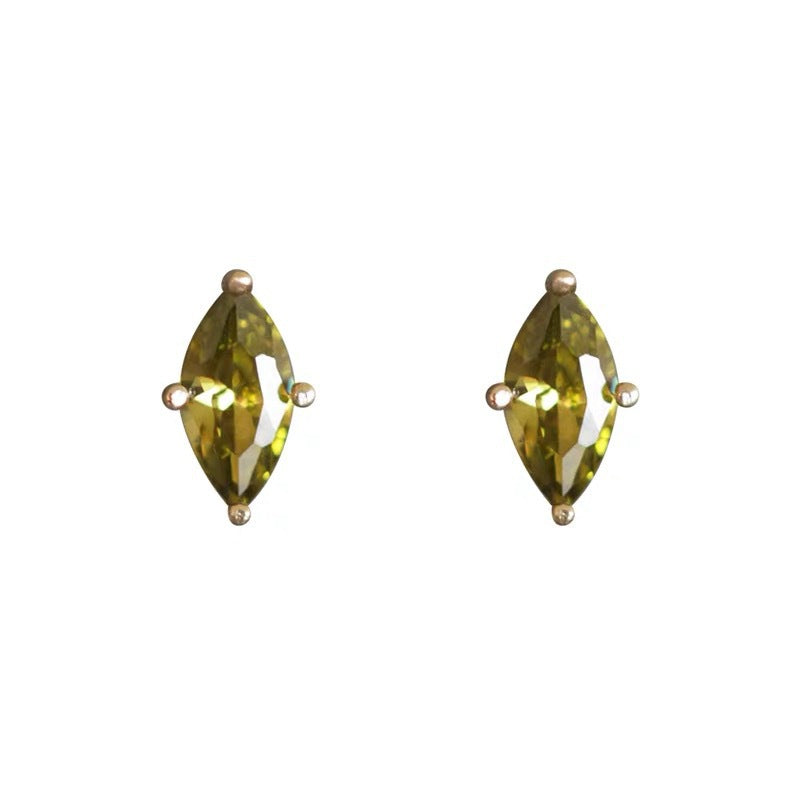 Green Horse Eye Diamond Sterling Sier Stud Earrings