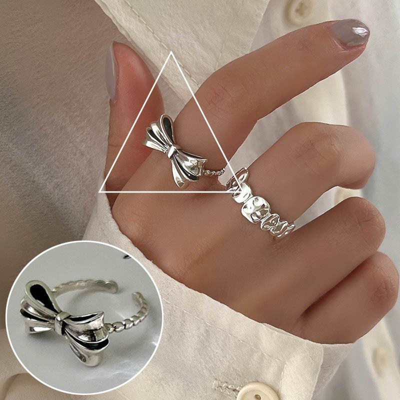 Women's Bowknot Simple Geometric Lines Twin Open Rings