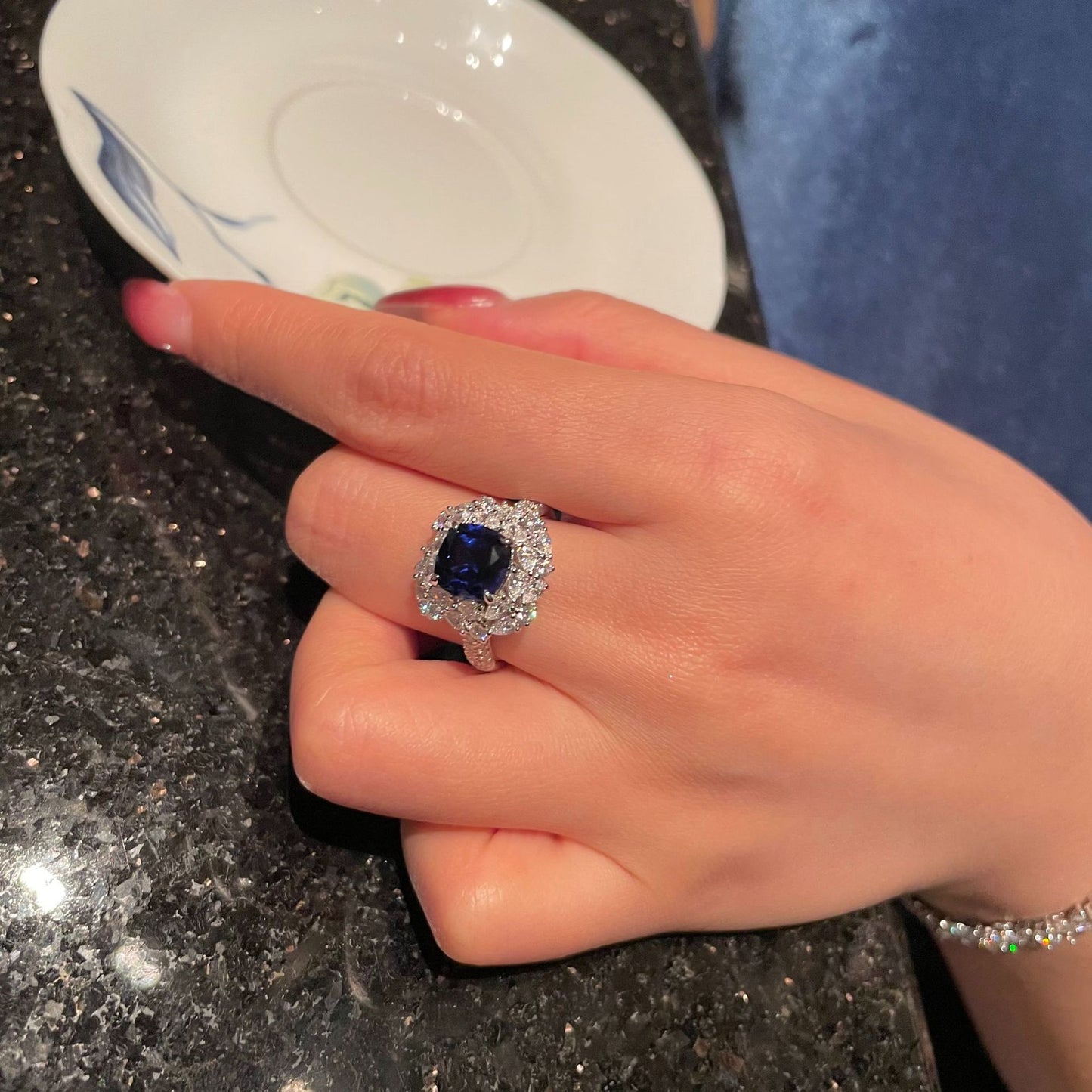 Women's Luxury Full Inlaid Square Sier Rings