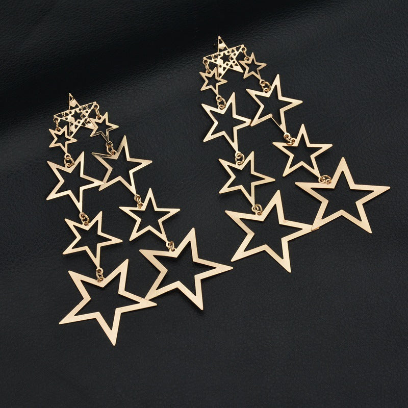 Women's High Profile Retro Hollow Pentagram Tassel Earrings