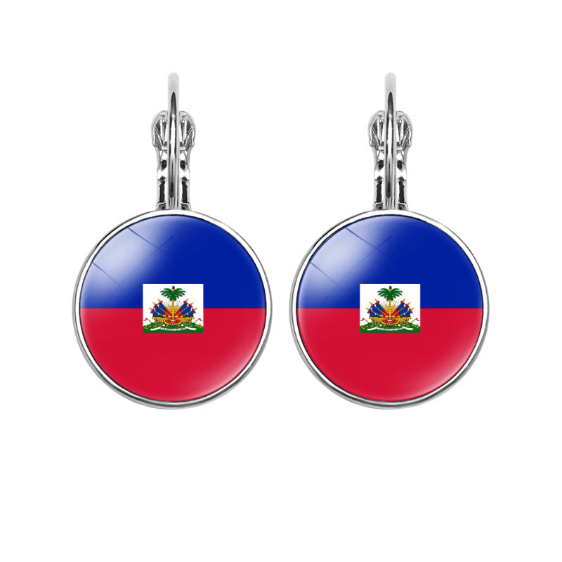 Women's National Flag Pattern Time Stone Eardrops Earrings