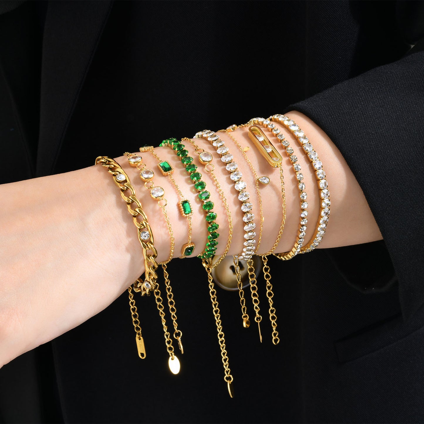 Steel Gold Green Zircon Twin Female Titanium Accessories Personality Bracelets