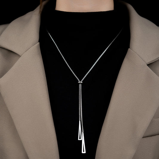 Women's Steel Geometric Triangle Fashionable High-grade Long Tassel Accessories Necklaces