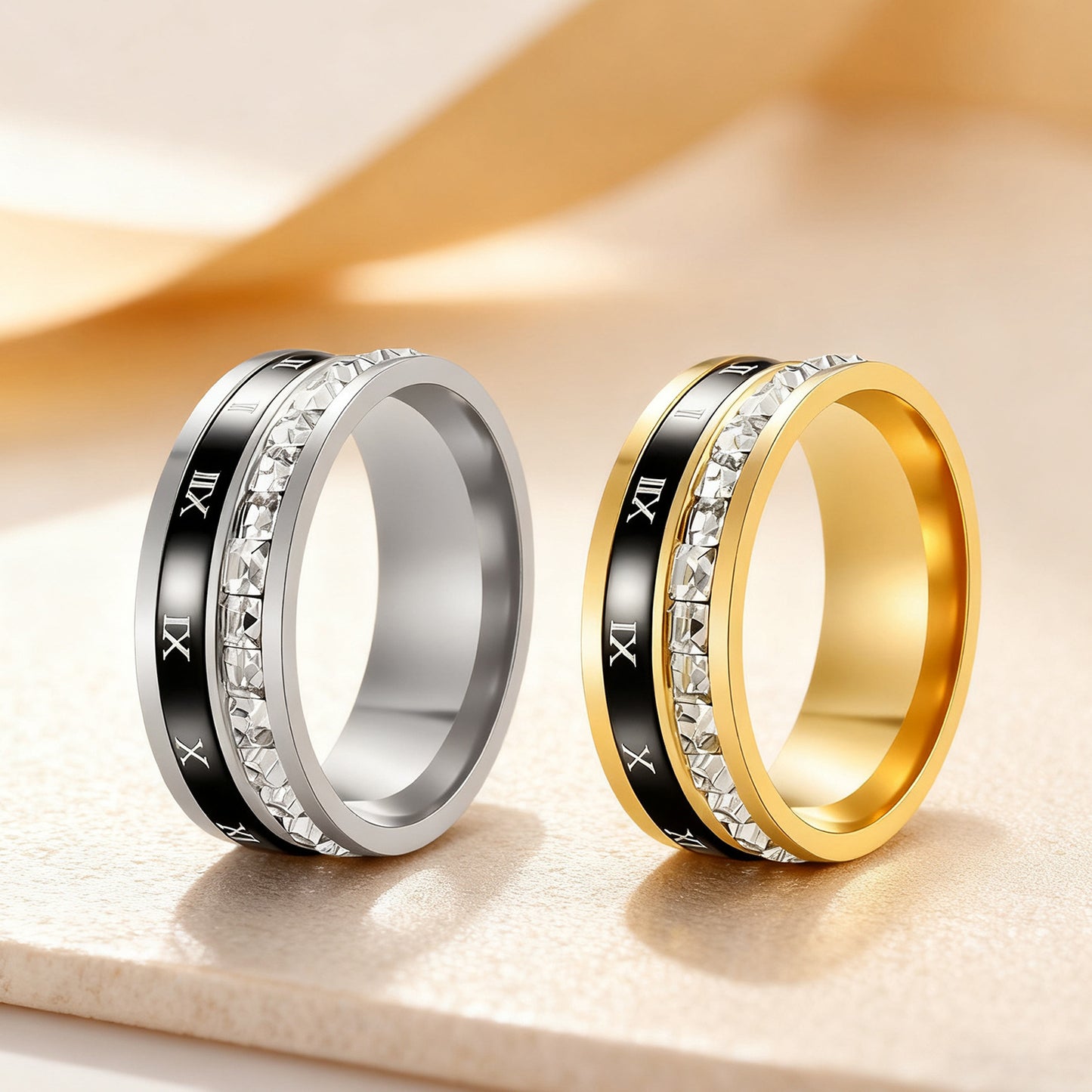 Titanium Steel Diamond Roman Digital Decompression Rotatable Trendy Rings