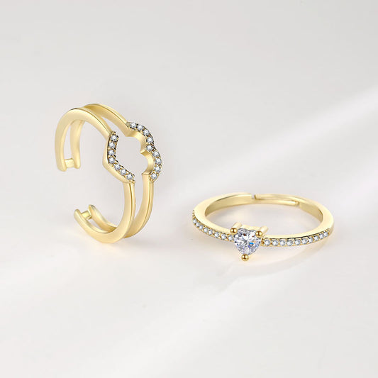 Women's Heart-shaped For Set Super Shiny Sweet Diamond Niche Rings