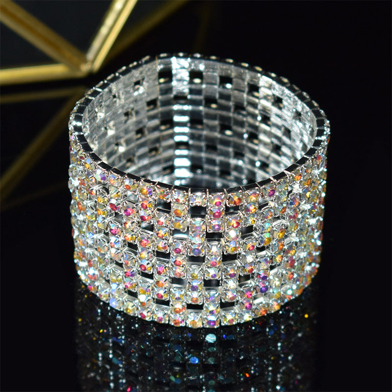 Elastic Hollow Rubber Band Full Rhinestone Exaggerated Wide Bangle Bracelets