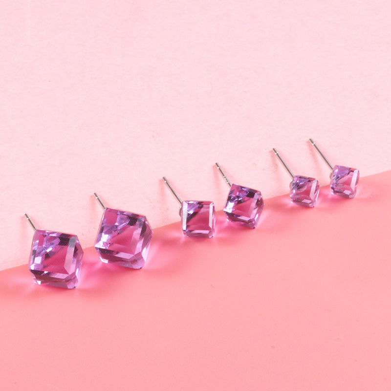 Women's & Men's Austrian Crystal Temperament Square Simple Cube Earrings