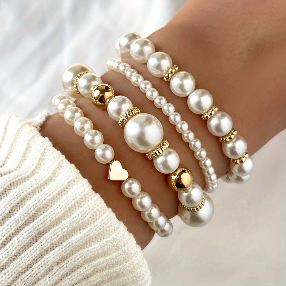 Women's Beaded Bead Fishtail Elastic Imitation Pearl Bracelet