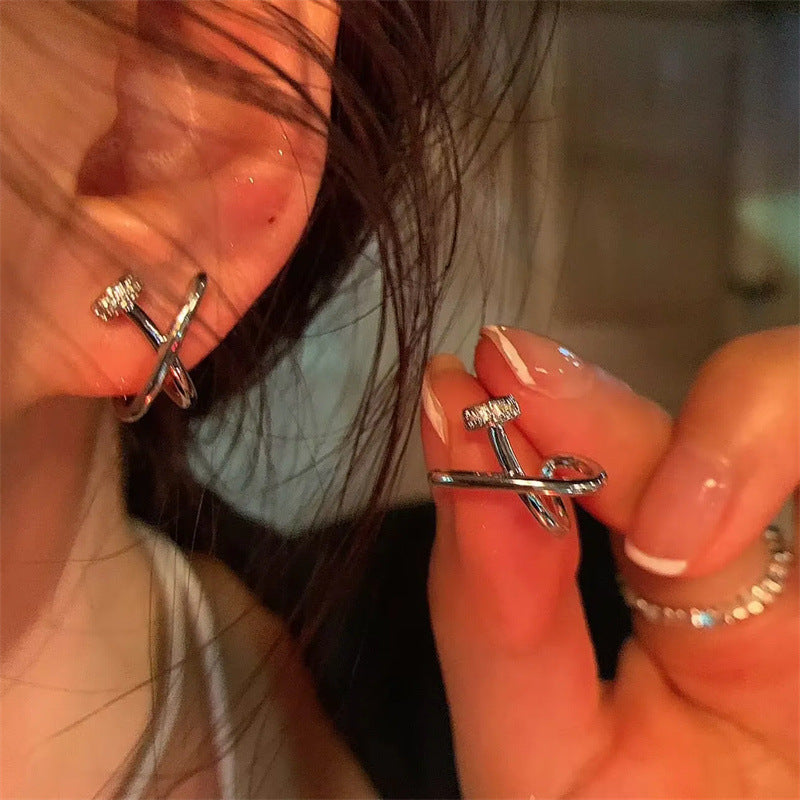 Women's Cross Design High-grade Elegant Square Round Face Stud Earrings