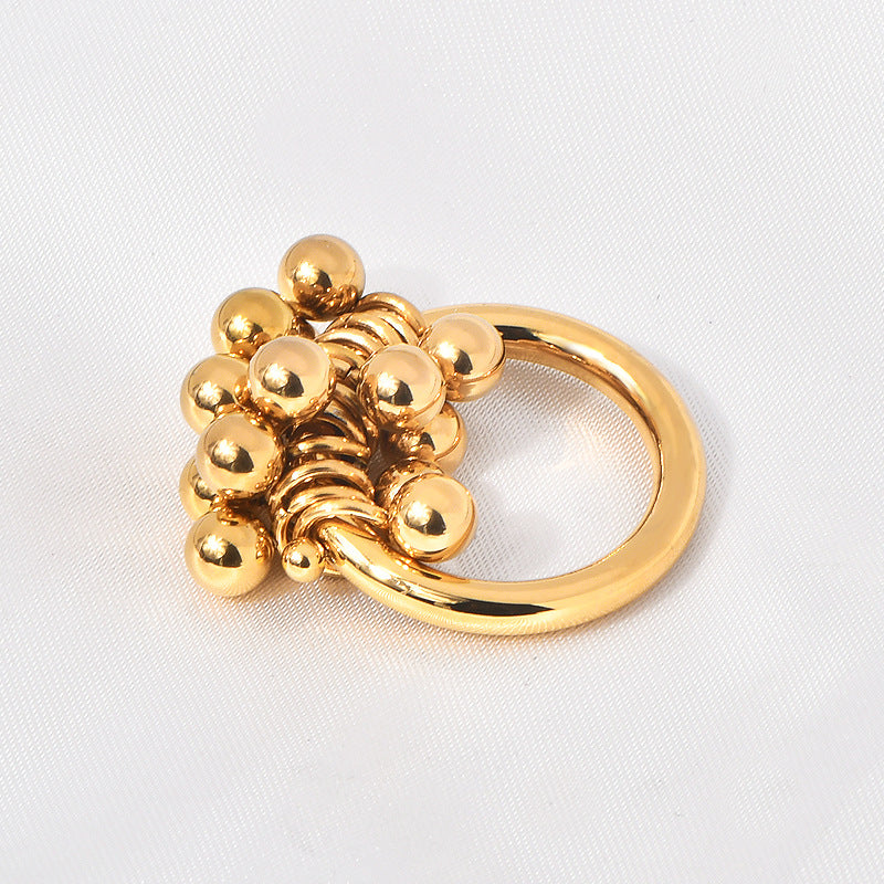 Metal Ball Grape Cluster Niche Beaded Vacuum Gold-plated Temperament Rings