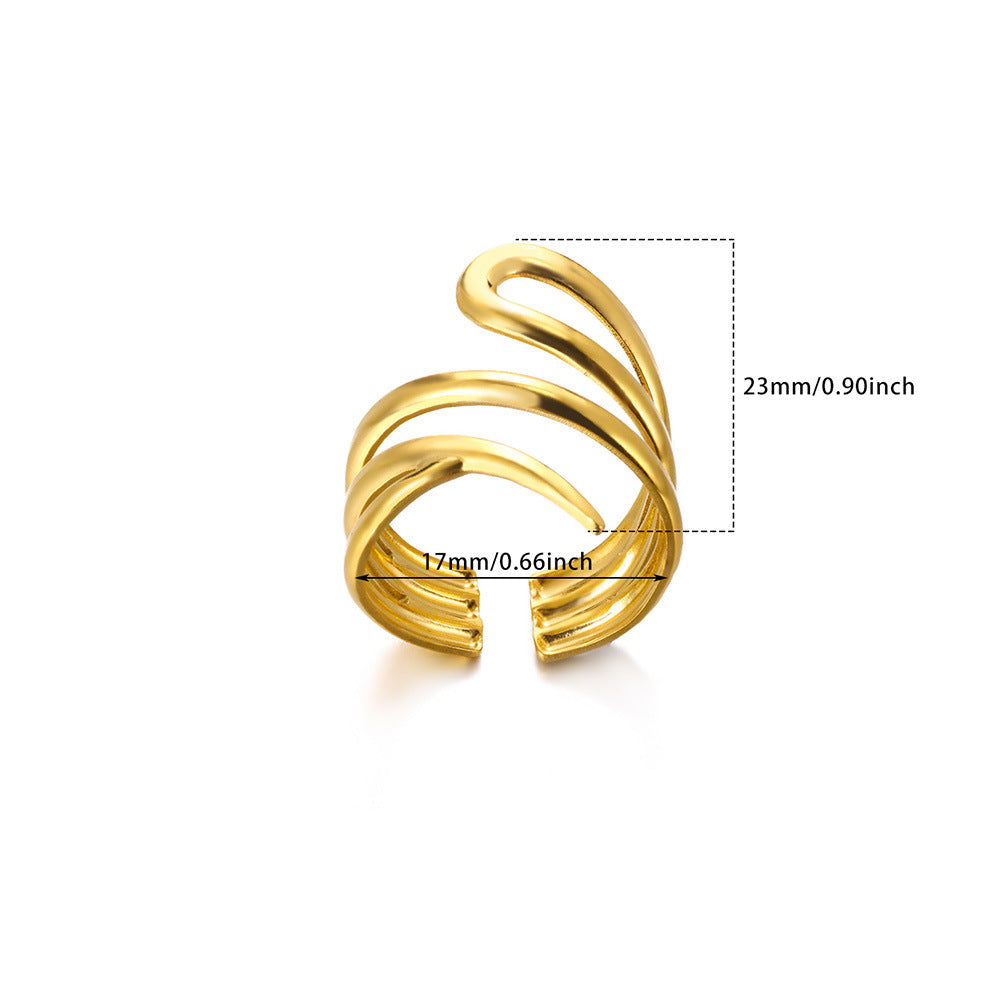 Gold-plated Geometric Female Hollow Carved Texture Rings