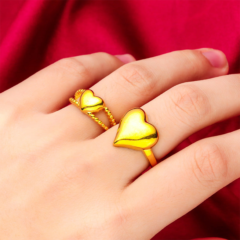 Women's Love Heart-shaped Glossy Alluvial Gold Rings