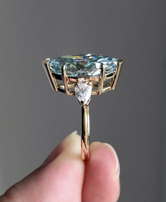 Popular Blue-green Horse Eye Zircon Pear-shaped Fashionable Rings