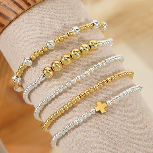 Contrast Color Beaded Size Round Beads Interval Design Twin Daily Bracelet