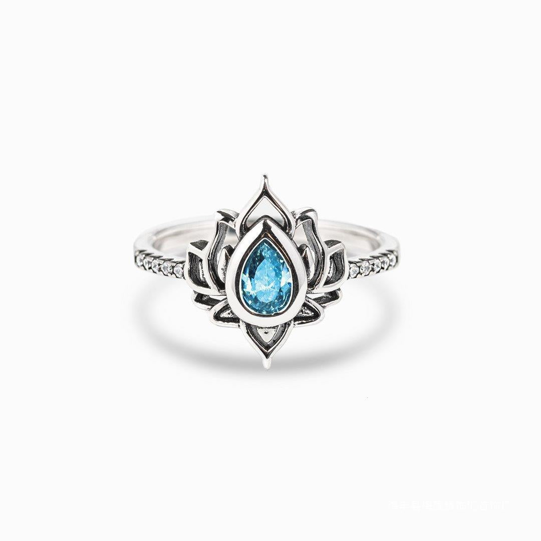 Vintage Distressed Flame Shape Lotus Water Drop Rings