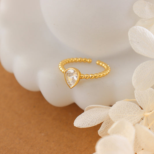 Brass Inlaid Water Drop Rhinestone Open Rings