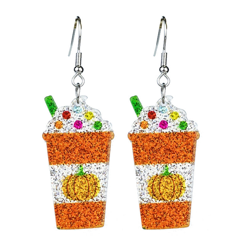 Autumn Thanksgiving Turkey Pumpkin Pie Maple Leaf Coffee Earrings