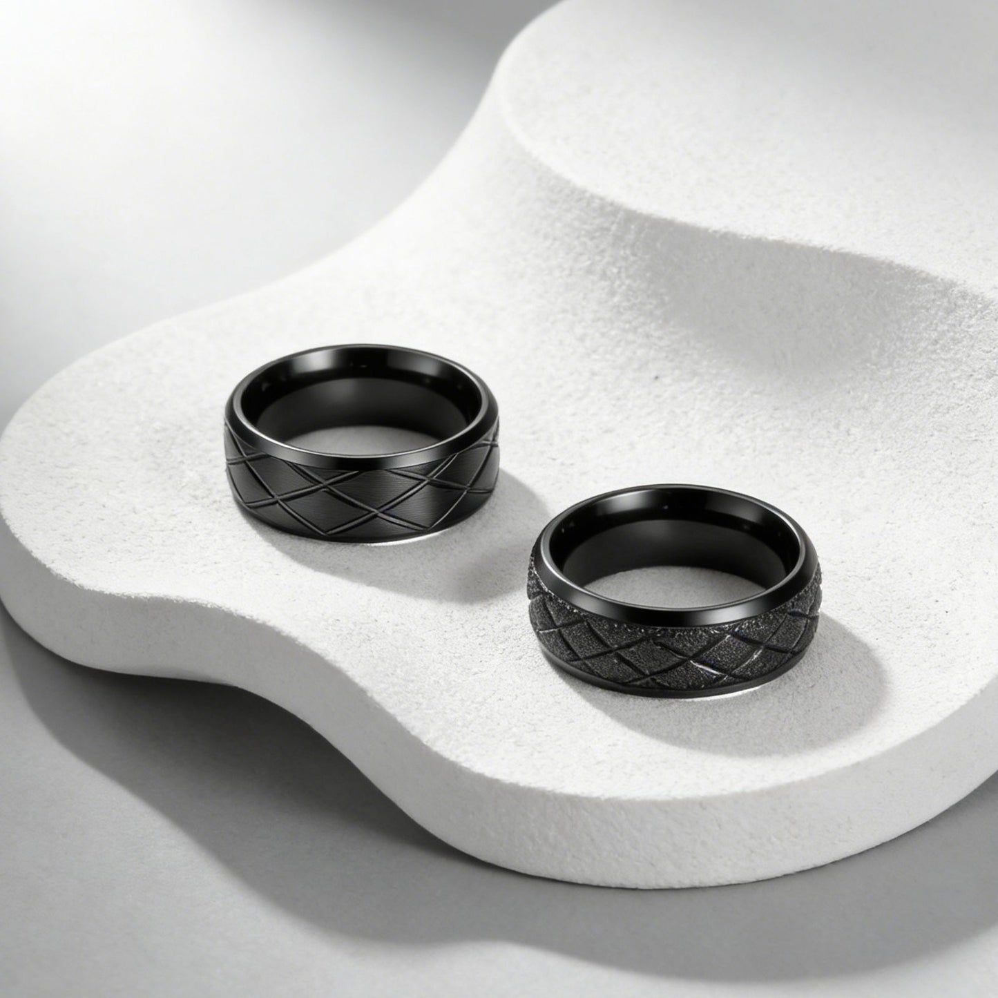 Diamond Plaid Line Frosted Couple Titanium Rings