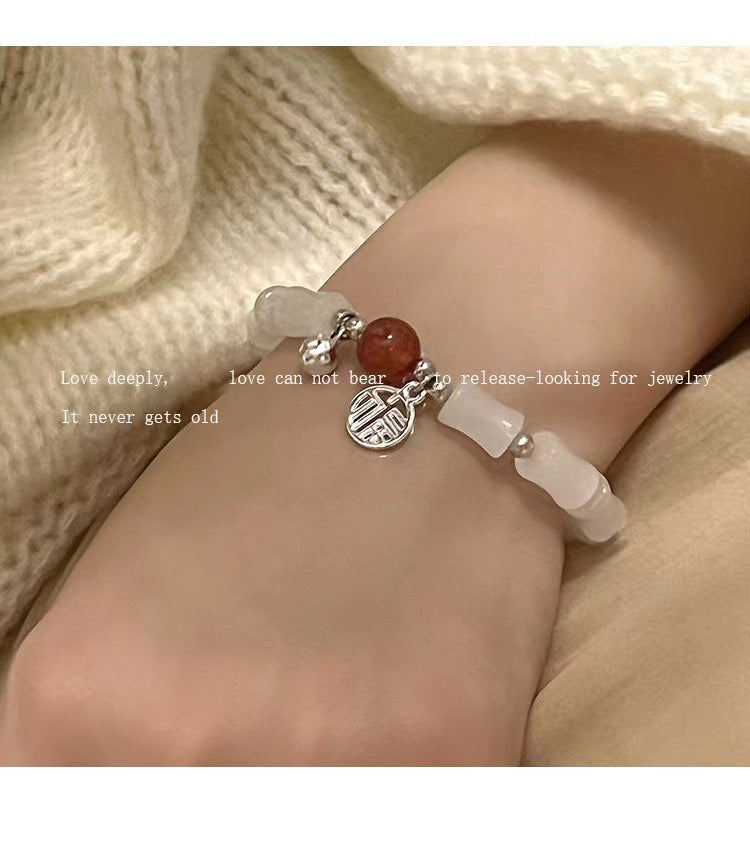 Women's Buckle Imitation Jade Crystal String Beads Flower Bracelets