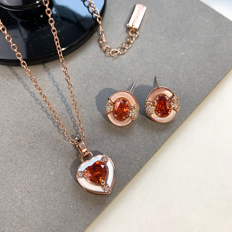 Pink Heart-shaped Zircon Female Summer Accessories Light Necklaces