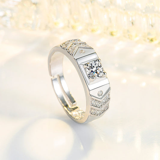 Women's & Men's Imitation Moissanite Crown Open Wedding Simple Rings