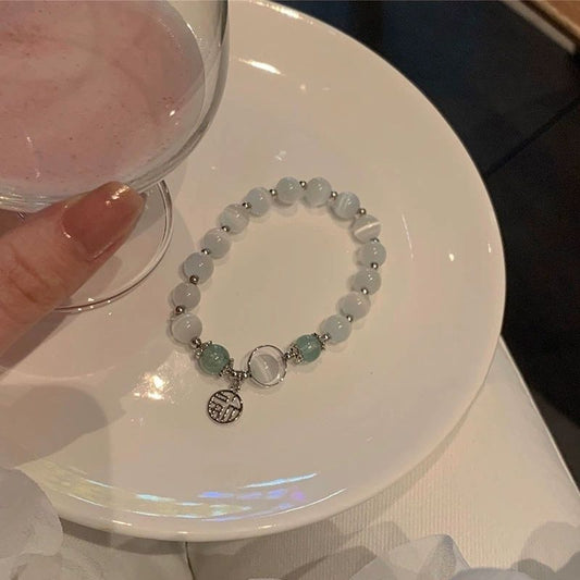 Fu Character Imitation White Opal Vintage Gray Bracelet