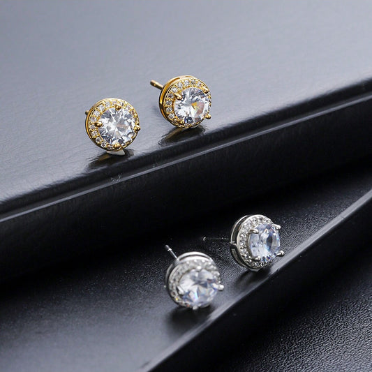 Women's & Men's Round Copper Inlaid Zircon Ear Personality Earrings