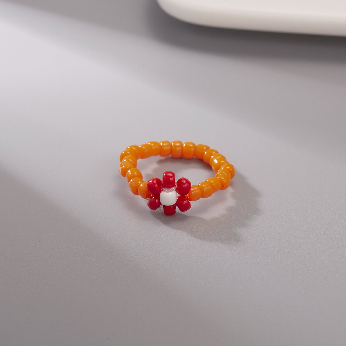 Women's Handmade Bead Flower Colored Woven Small Rings