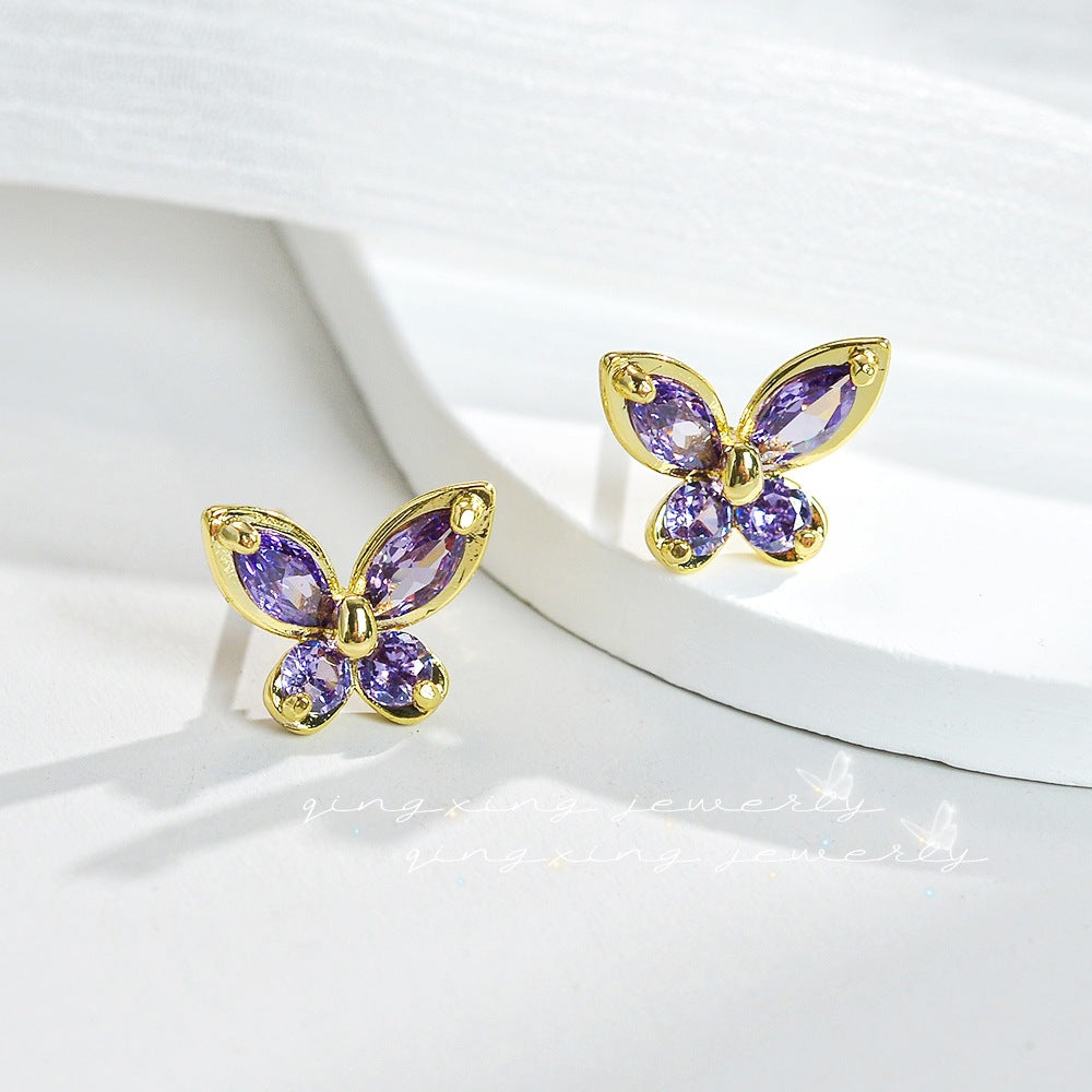 Butterfly Petite Niche Design Purple Korean Earrings