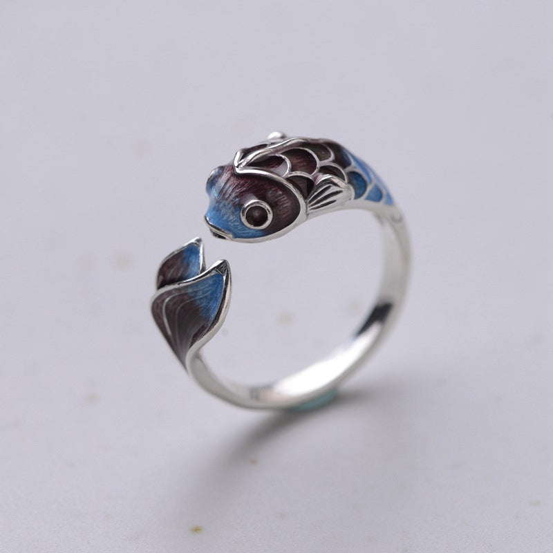Creative Koi Enamel Simple Temperament Gradient Lotus Ring