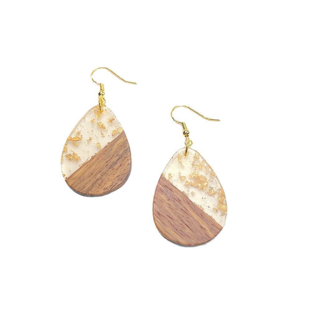 Women's Color Matching Wooden Gold Foil Geometric Earrings